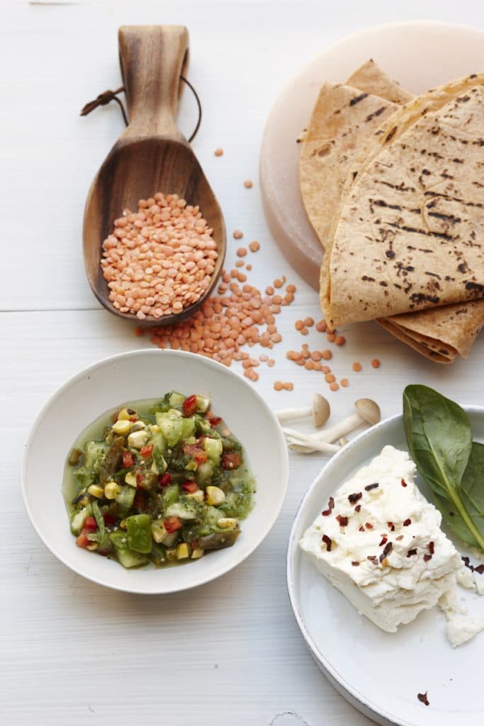 lentils wrap and salad